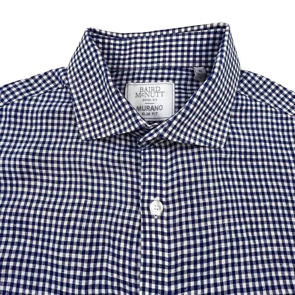 Baird McNutt Murano Linen Shirt Mens M Blue Slim Fit Long Sleeve Button Down